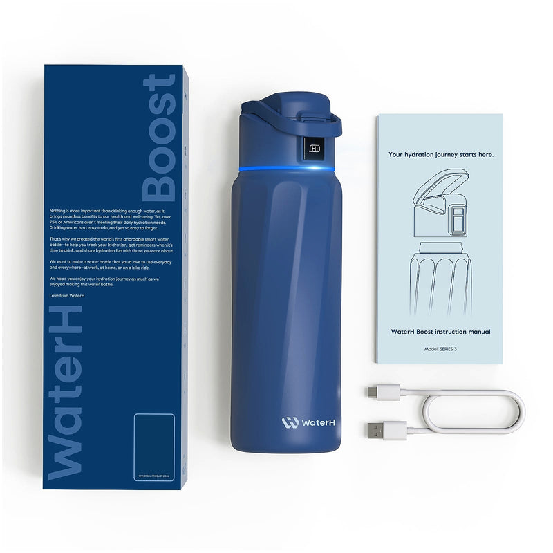 WaterH BOOST Stainless Steel Triple Wall Insulated Smart Water Bottle, 32 oz., Magnetic Blue (B003MB)