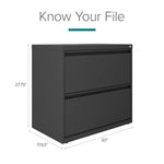 Hirsh Lateral 101 2-Drawer Lateral File Cabinet, Letter/Legal Size, Lockable, 27.75"H x 30"W x 17.63"D, Charcoal (24084)
