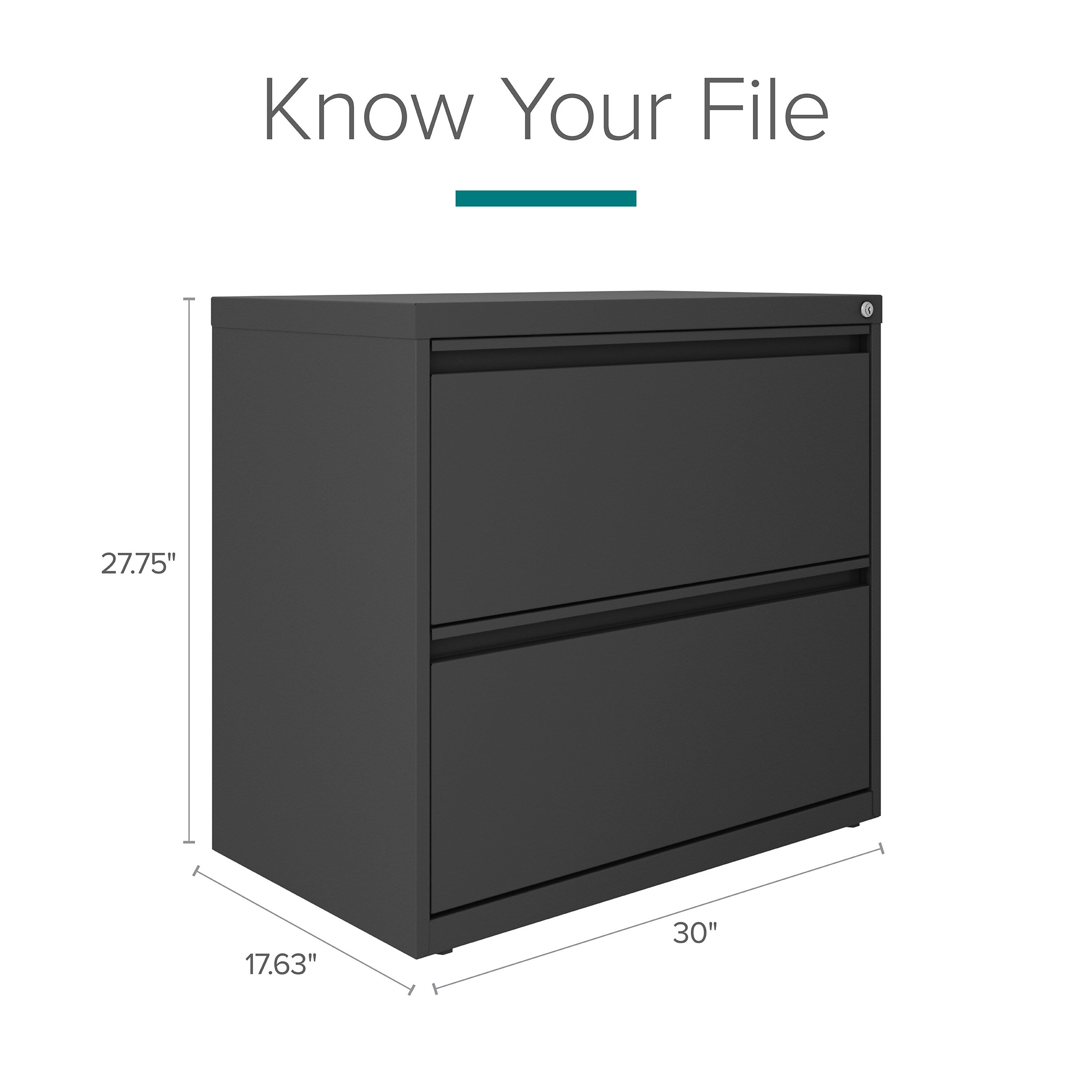 Hirsh Lateral 101 2-Drawer Lateral File Cabinet, Letter/Legal Size, Lockable, 27.75"H x 30"W x 17.63"D, Charcoal (24084)
