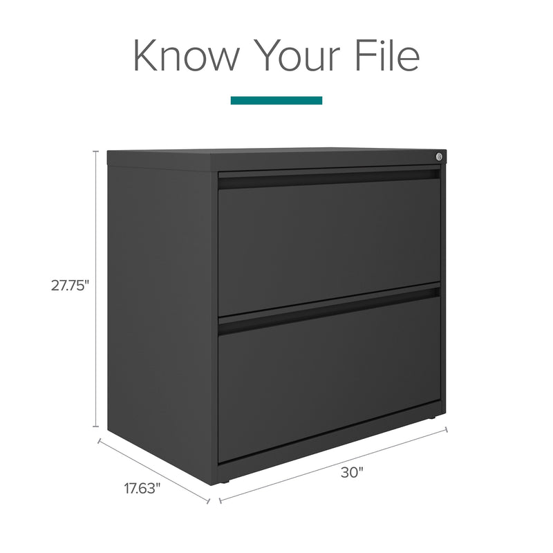 Hirsh Lateral 101 2-Drawer Lateral File Cabinet, Letter/Legal Size, Lockable, 27.75"H x 30"W x 17.63"D, Charcoal (24084)