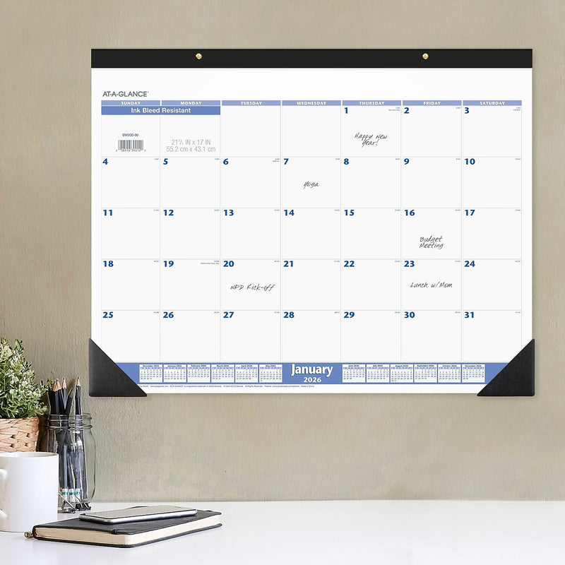 2026 AT-A-GLANCE 21.75" x 17" Monthly Desk Pad Calendar, White/Blue (SW200-00-26)
