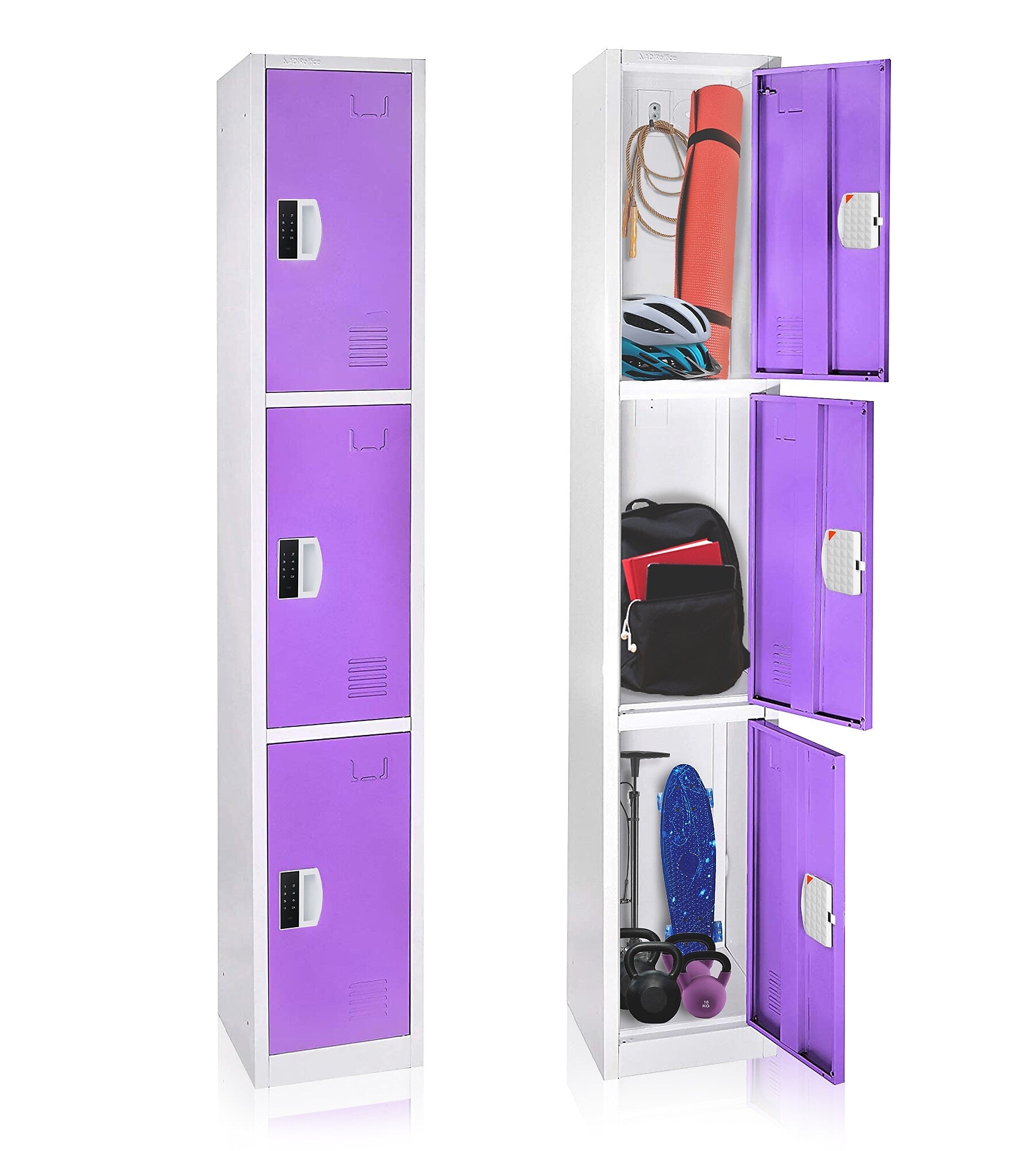 AdirOffice 72"H 3-Tier Purple Storage Locker (ADI629-203-PUR-DL)