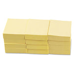 Recycled Self-Stick Note Pads, 1.5" x 2", Yellow, 100 Sheets/Pad, 12 Pads/Pack