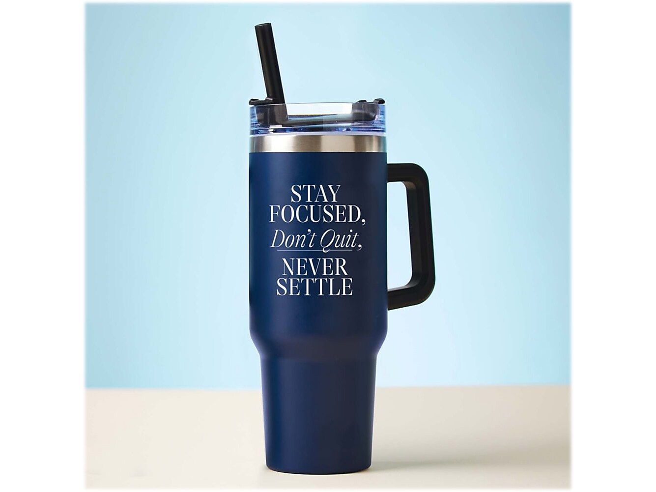 Baudville Thirst Quencher Stay Focused, Don't Quit Tumbler, Dark Blue, 40 Oz. (93446)