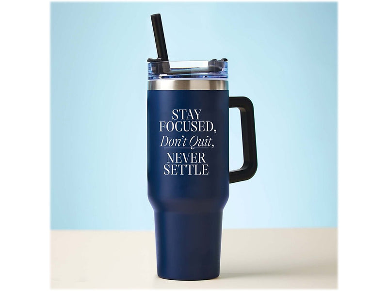 Baudville Thirst Quencher Stay Focused, Don't Quit Tumbler, Dark Blue, 40 Oz. (93446)