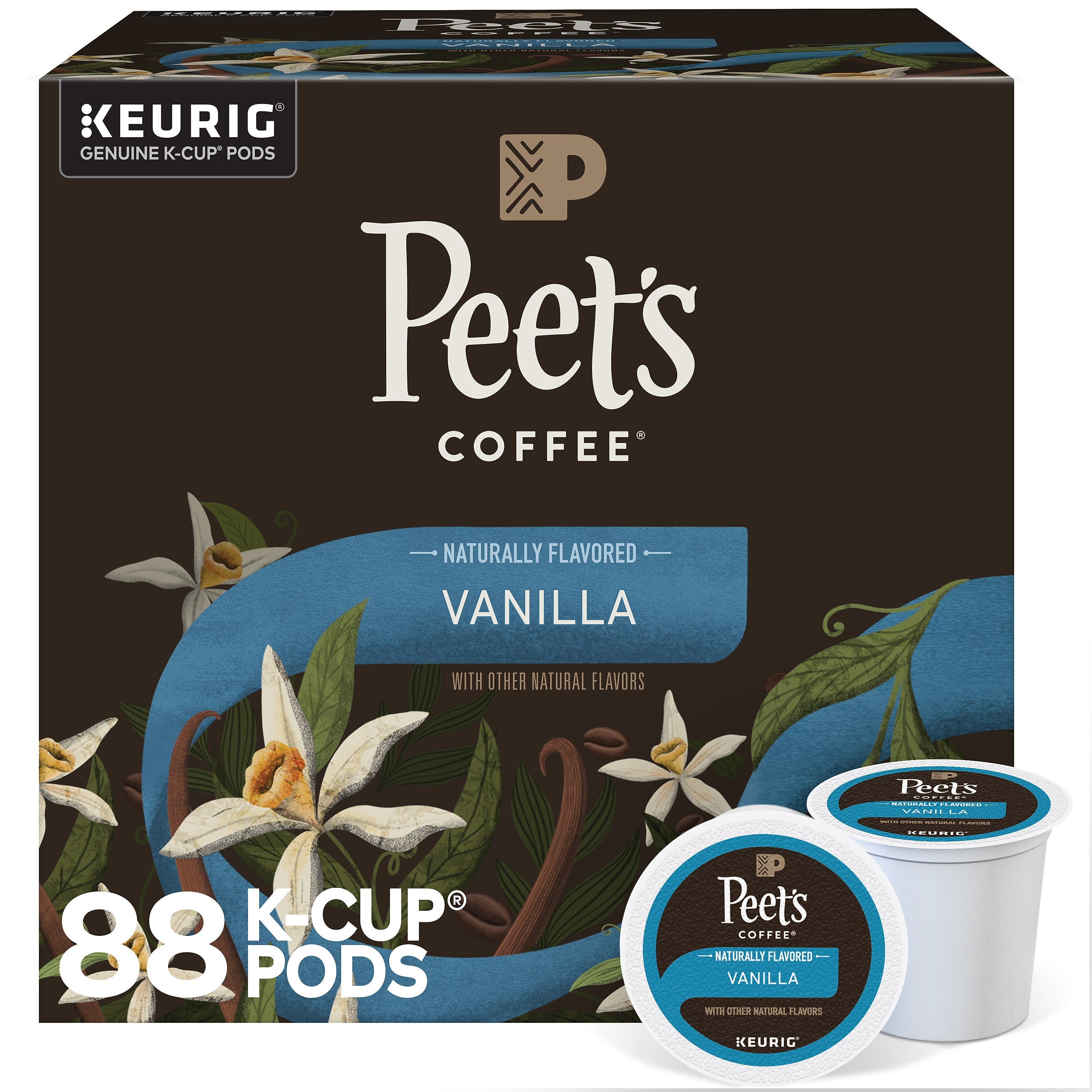 Peet's Coffee Vanilla Coffee, Keurig K-Cup Pod, Light Roast, 88/Carton (5000376697CT)