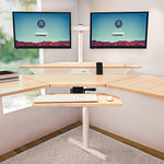 VersaDesk PowerLift 72"W Electric Corner Adjustable Standing Desk, Maple/Black (PLCSD7260-BM-APP)