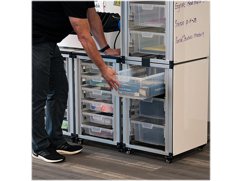 Luxor Mobile 6-Section Modular Classroom Storage Cabinet, 28.75"H x 18.2"D, White (MBS-STR-21-6L)