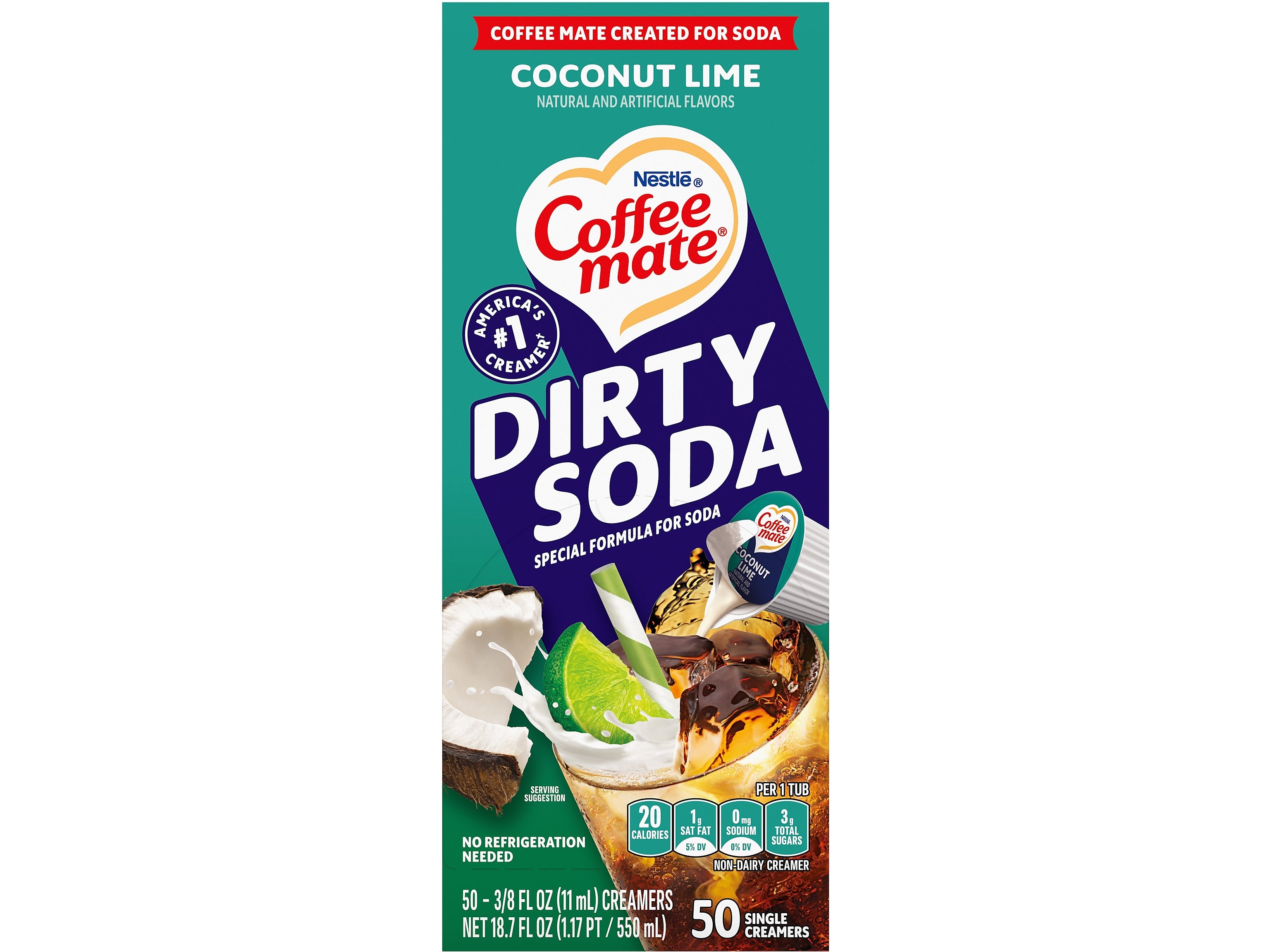 Coffee mate Dirty Soda Coconut Lime Dairy Free Liquid Creamer, 0.38 oz., 50/Box (12601355)