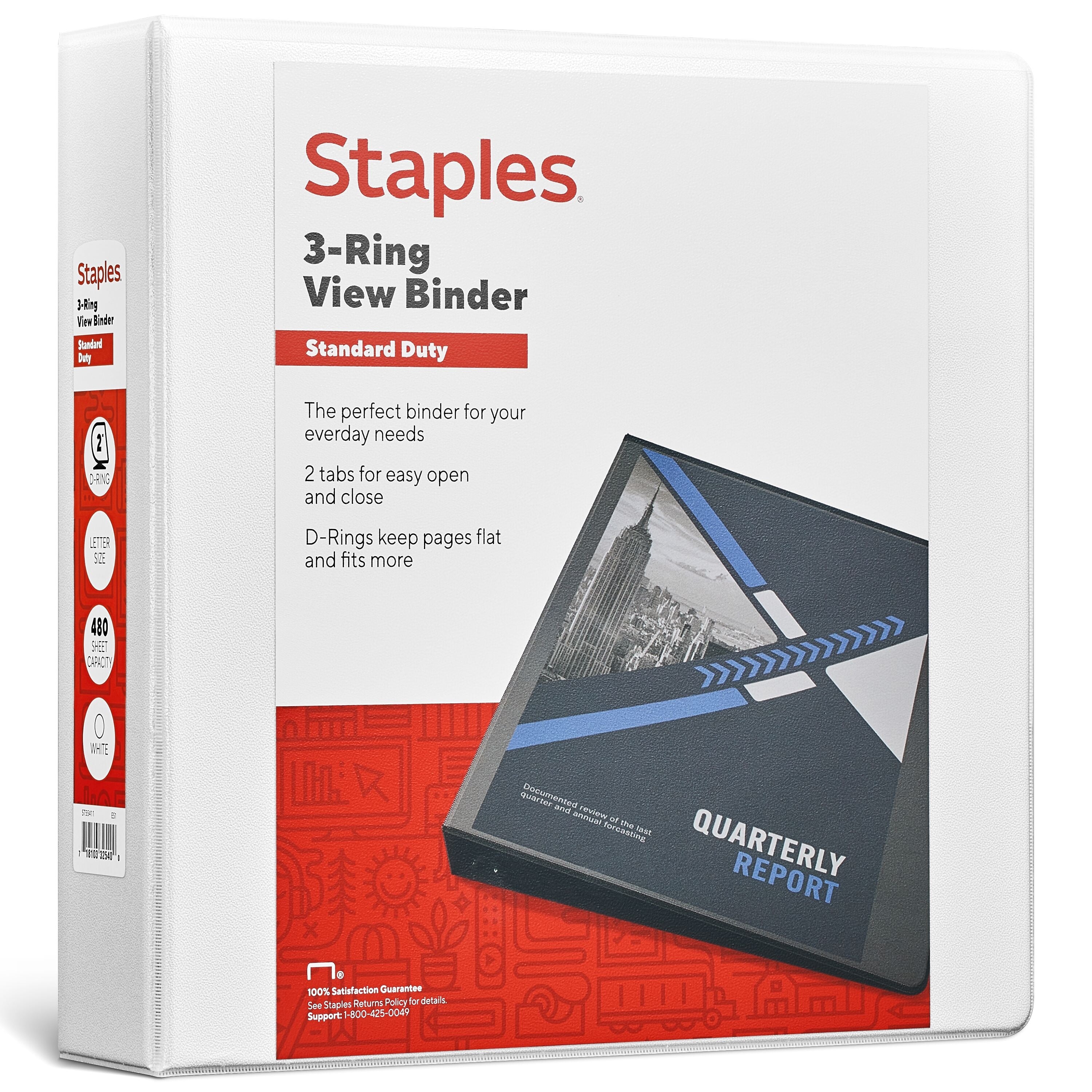 Staples 2" 3-Ring View Binder, D-Ring, White (55411/26444)