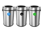 Alpine Industries Stainless Steel Recycling, Trash and Compost Station with Open Lid, 51 Gallon, 3/Pack (ALP470-65L-R-T-CO)