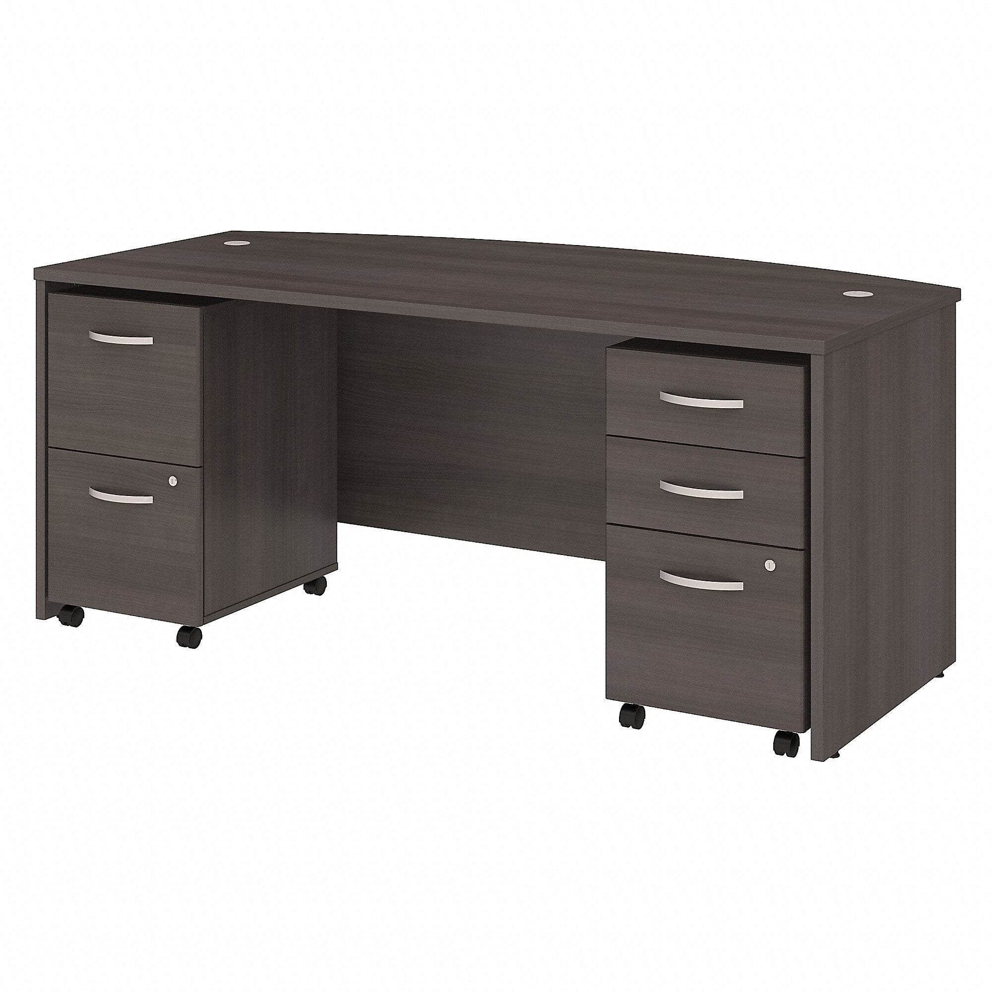 Bush Business Furniture Studio C 72"W Bow Front Desk with Mobile File Cabinets, Storm Gray (STC012SG)