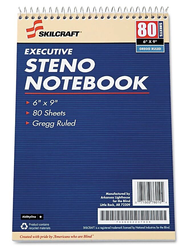 AbilityOne Skilcraft Executive Steno Notebook, 6 x 9, WE, 80 Sheets/Pad, 12 Pads/Pack(NSN2237939)