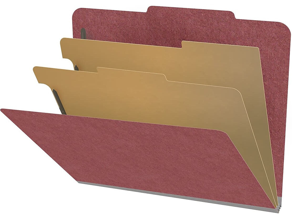Medical Arts Press Pressboard Classification Folder, 2 Dividers, 2" Expansion, Letter Size, Dark Red, 10/Box