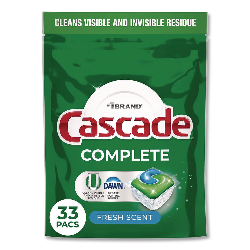 Cascade Complete ActionPacs Dishwasher Detergent, Fresh Scent, 17.6 oz., 33 Pacs/Bag, 4 Bags/Carton (80797047)