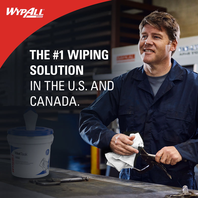 WypAll PowerClean WetTask Fabric Cleaning Wipers, 9" x 5.8", White, 250 Sheets/Roll, 6/Carton (53850)