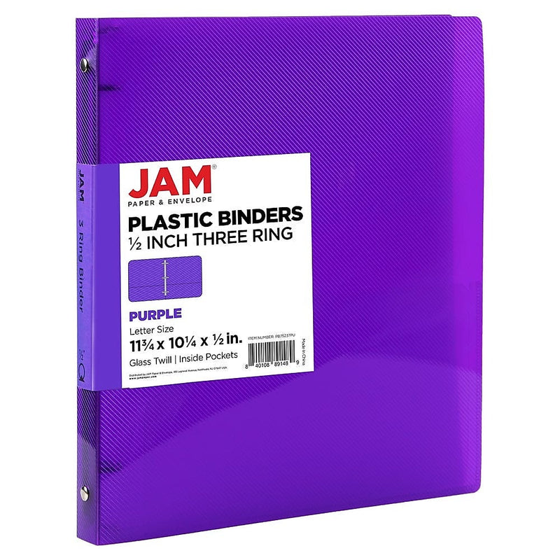 JAM Paper 1/2" 3-Ring Flexible Poly Binder, Purple (PB75237PU)