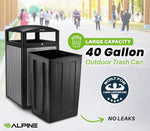 Alpine Industries Steel Outdoor Trash Can with Dome Lid, 40 Gallon, Silver, 2/Pack (ALP471-40-SIL-2PK)