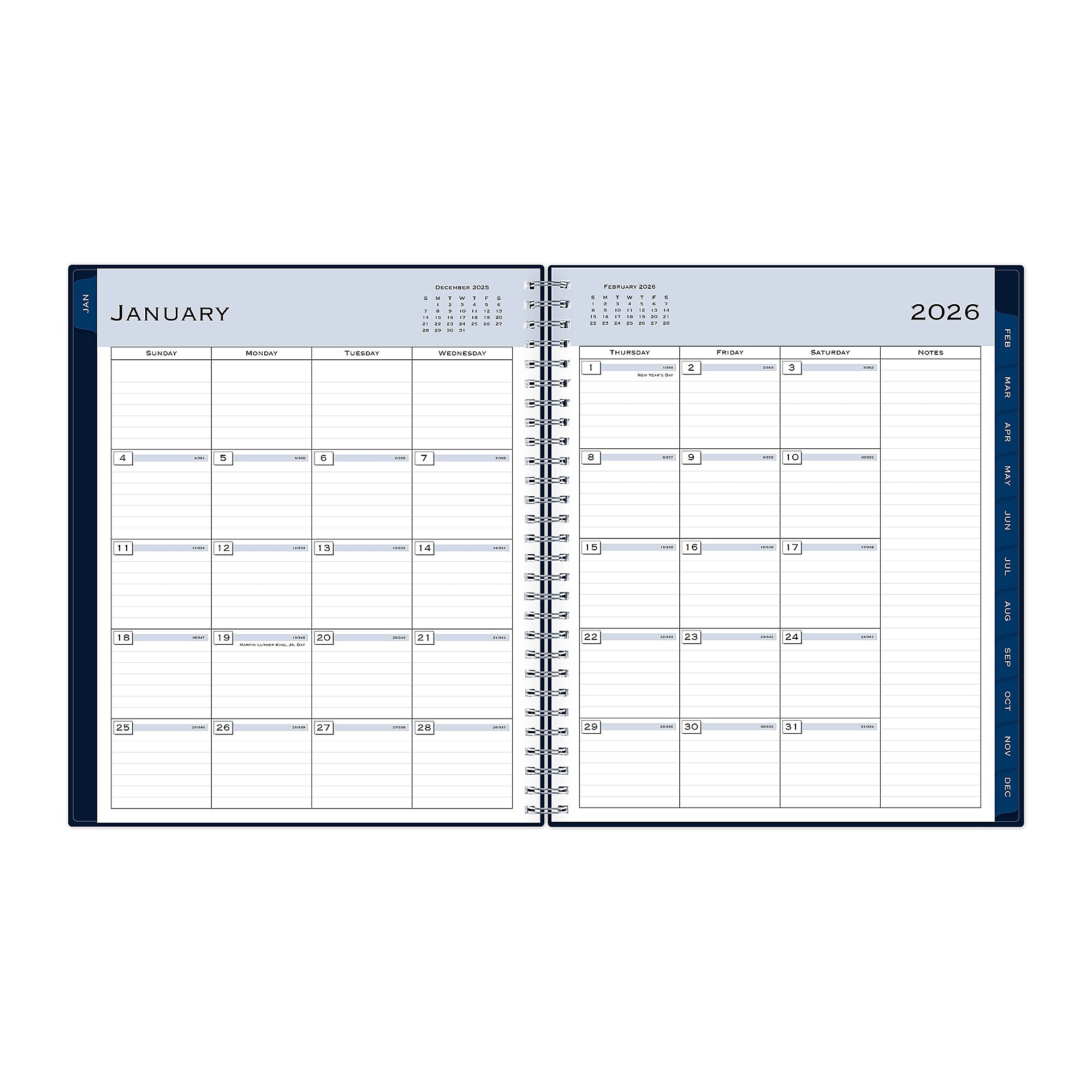 Planning Calendar BS Passages/Solid Navy PP 8x10 RY26 Monthly Safety Wirebound -