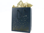 Baudville Stars Gift Bag, 10" x 8" x 4", Navy/Gold, 5/Pack (1391248P531)