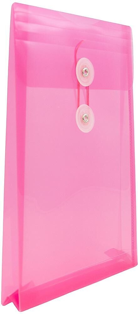 JAM Paper Premium Plastic Filing Envelope with Button & String Closure, 6 1/4" x 9 1/4", Fuchsia Pink, 3/Pack (472B1FUX3)