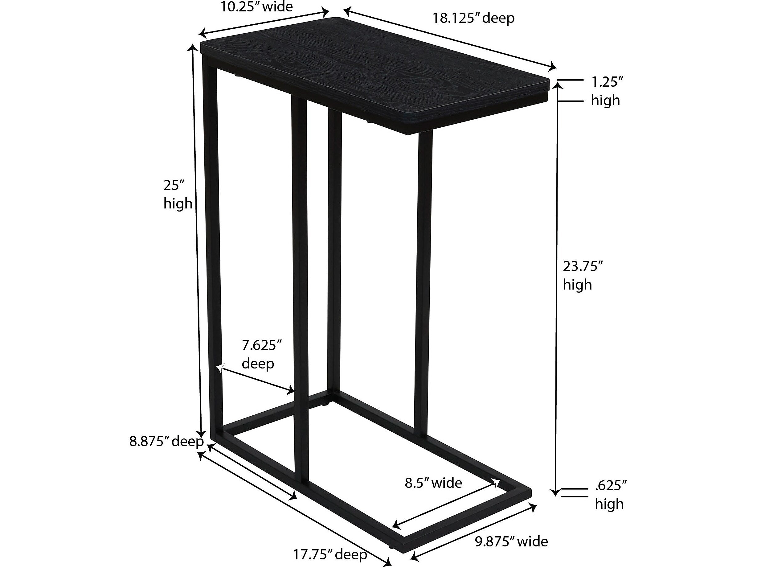Household Essentials Jamestown 10.25"W x 17.75"D Laminate End Table, Black Oak/Black (8113-1)