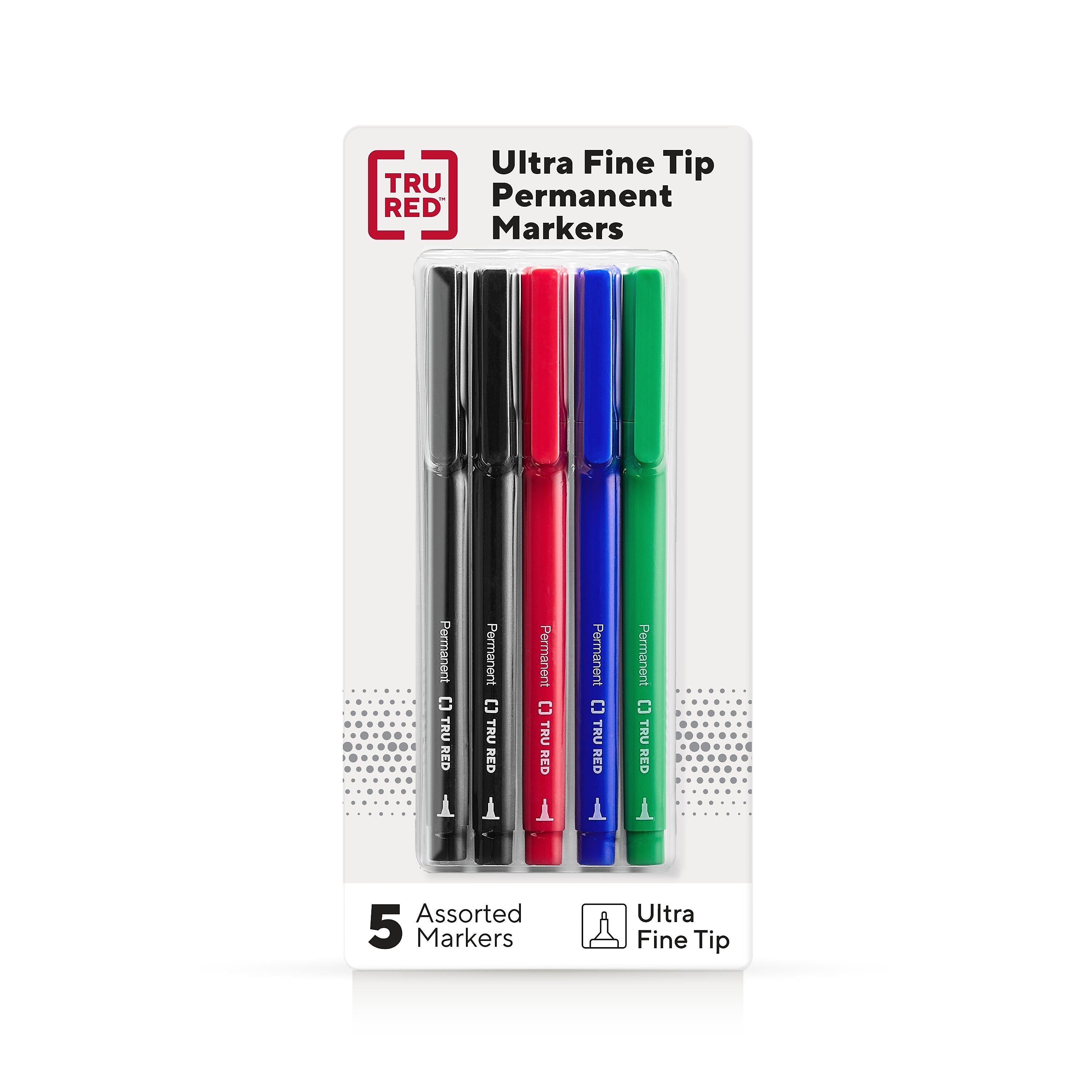 TRU RED™ Pen Permanent Markers, Ultra Fine Tip, Assorted, 5/Pack (TR54528)