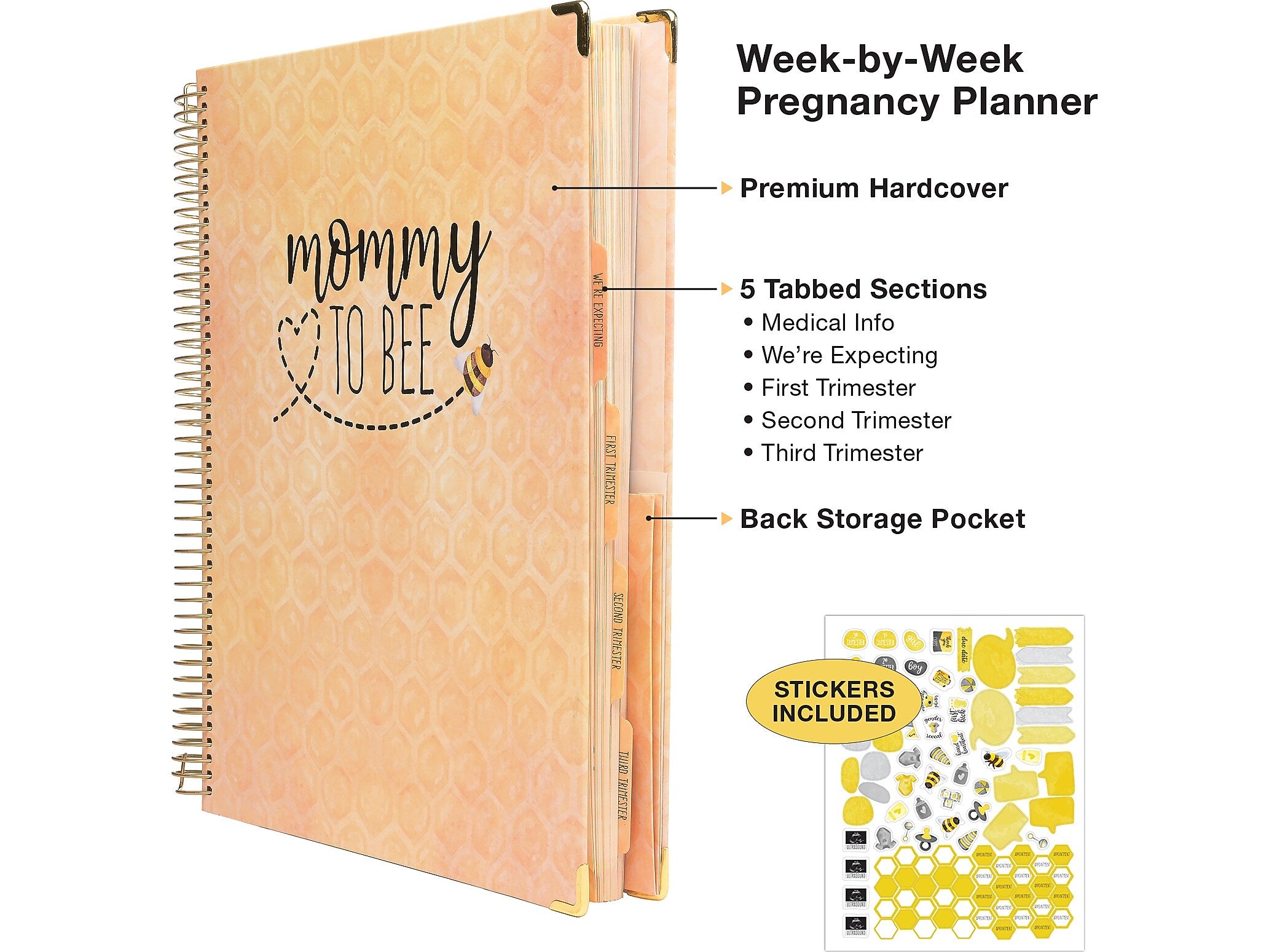 Global Printed Products Mommy to BEE 10.5" x 11.5" Weekly & Monthly Pregnancy Planner, Hardsided Cover, Beige/Black (GPP-0108)