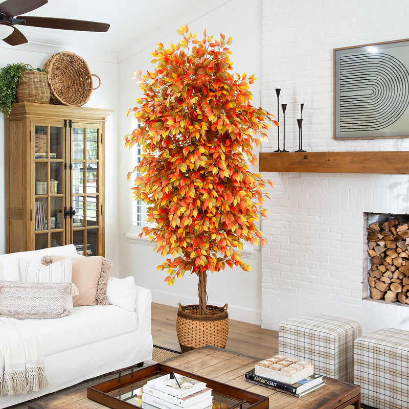 Nearly Natural 9' Autumn Ficus Artificial Fall Tree (T4768)