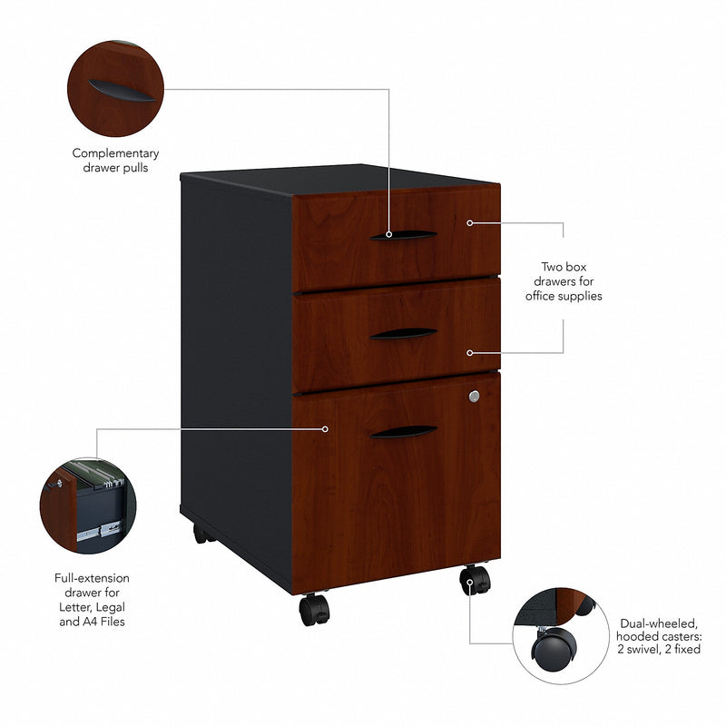 Bush Business Furniture Cubix 3-Drawer Mobile Vertical File Cabinet, Letter/Legal Size, Lockable, Hansen Cherry (WC94453PSU)