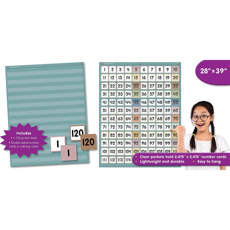 Teacher Created Resources Calming Blue 120-Pocket Chart, 28" x 39" (TCR20754)