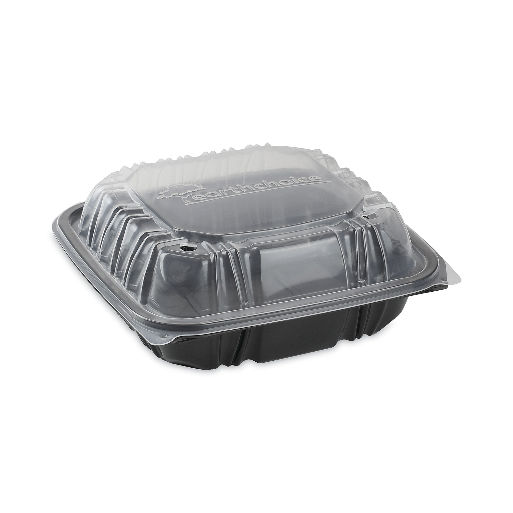 Pactiv Evergreen EarthChoice Vented Dual Color Microwavable Hinged Lid Container, 38oz, Black/Clear, Plastic, 150/CT