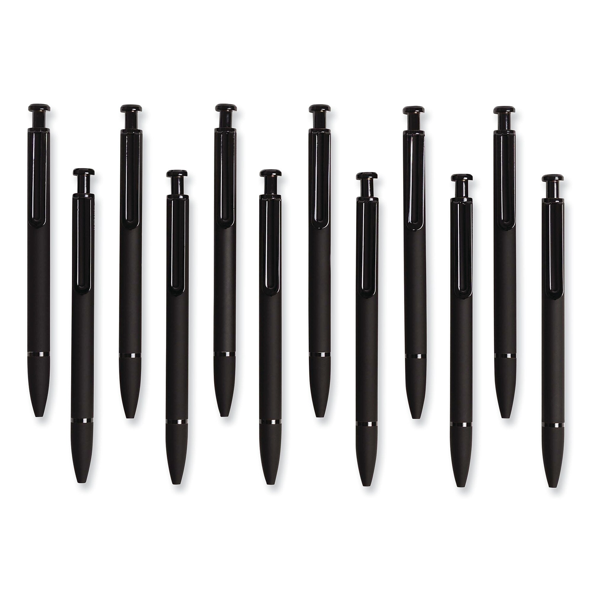 U Brands Monterey Soft Touch Ballpoint Pen, Retractable, Medium 1 mm, Black Ink, Midnight Barrel, 12/Pack