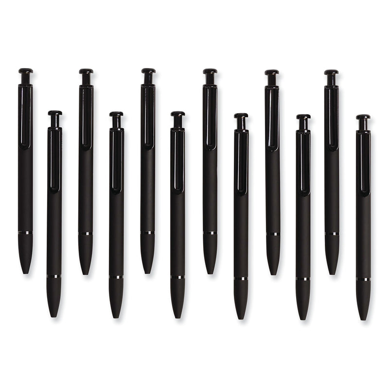 U Brands Monterey Soft Touch Ballpoint Pen, Retractable, Medium 1 mm, Black Ink, Midnight Barrel, 12/Pack