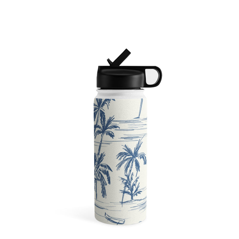 DENY Designs Blue Beach Pattern by Anis Illustration Stainless Steel Double Wall Insulated Water Bottle, 18 oz. (88529-WBTL05)