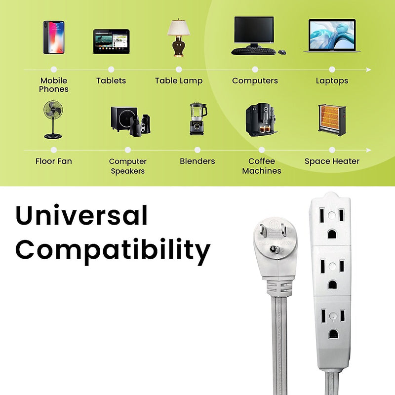 GoGreen Power 15' Extension Cord, 3-Outlet, 16 AWG, White (GG-19615)
