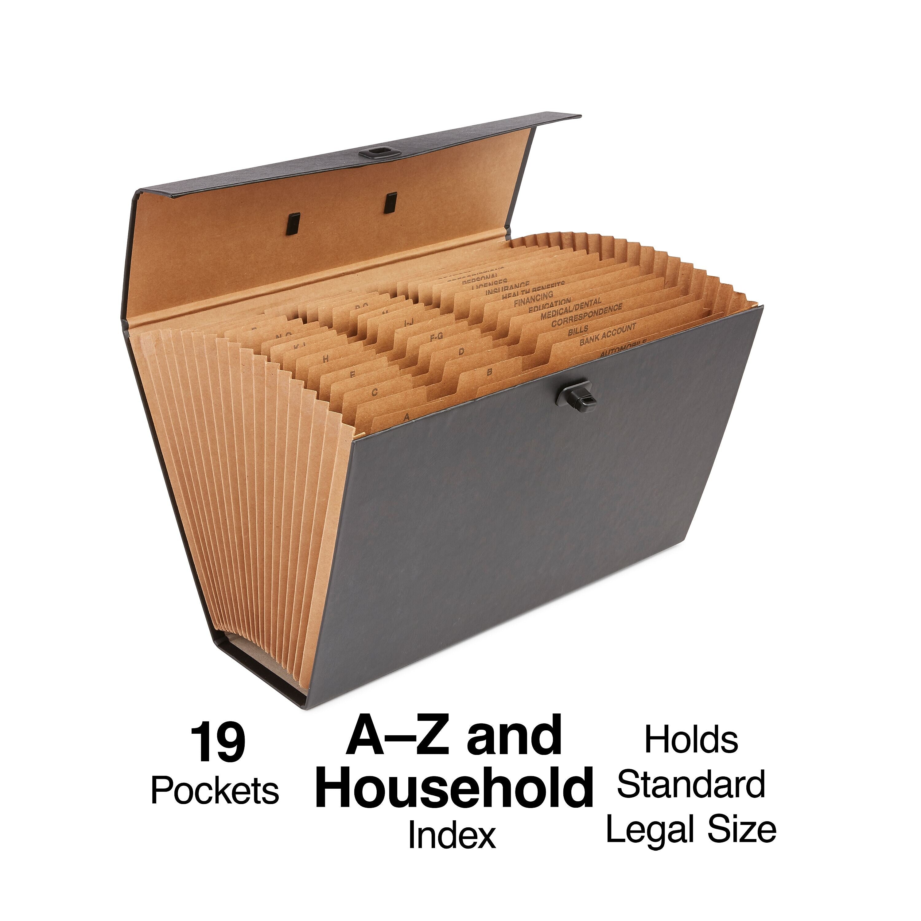 Staples Accordion File, Multiple Index, 19-Pocket, Legal Size, Black (20540)
