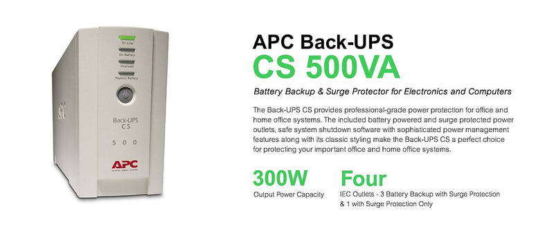 APC Back-UPS 500VA 6-Outlet Battery Backup and Surge Protector, Beige (BK500)