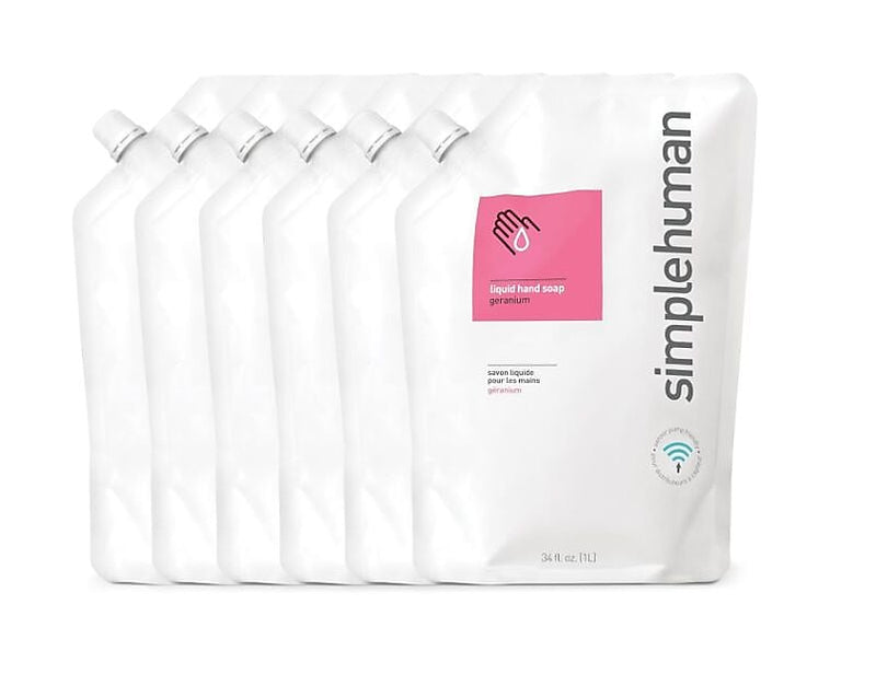 simplehuman Hand Soap Refill, Geranium, 34 fl oz., 6/Carton (CT1018)
