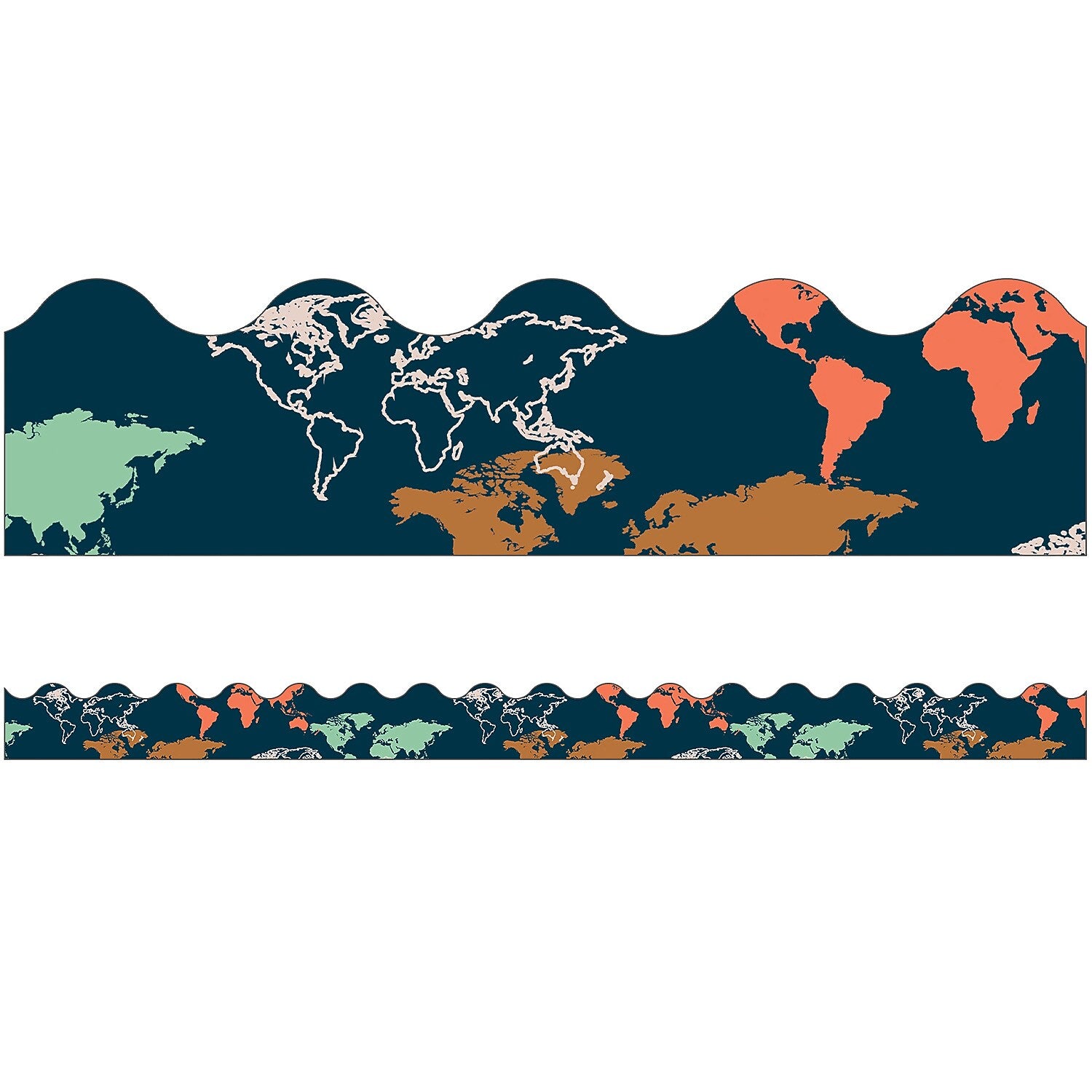 Carson Dellosa Education Scalloped Border, 3"x 3', Let's Explore World Map, 6/Bundle (CD-108481-6)