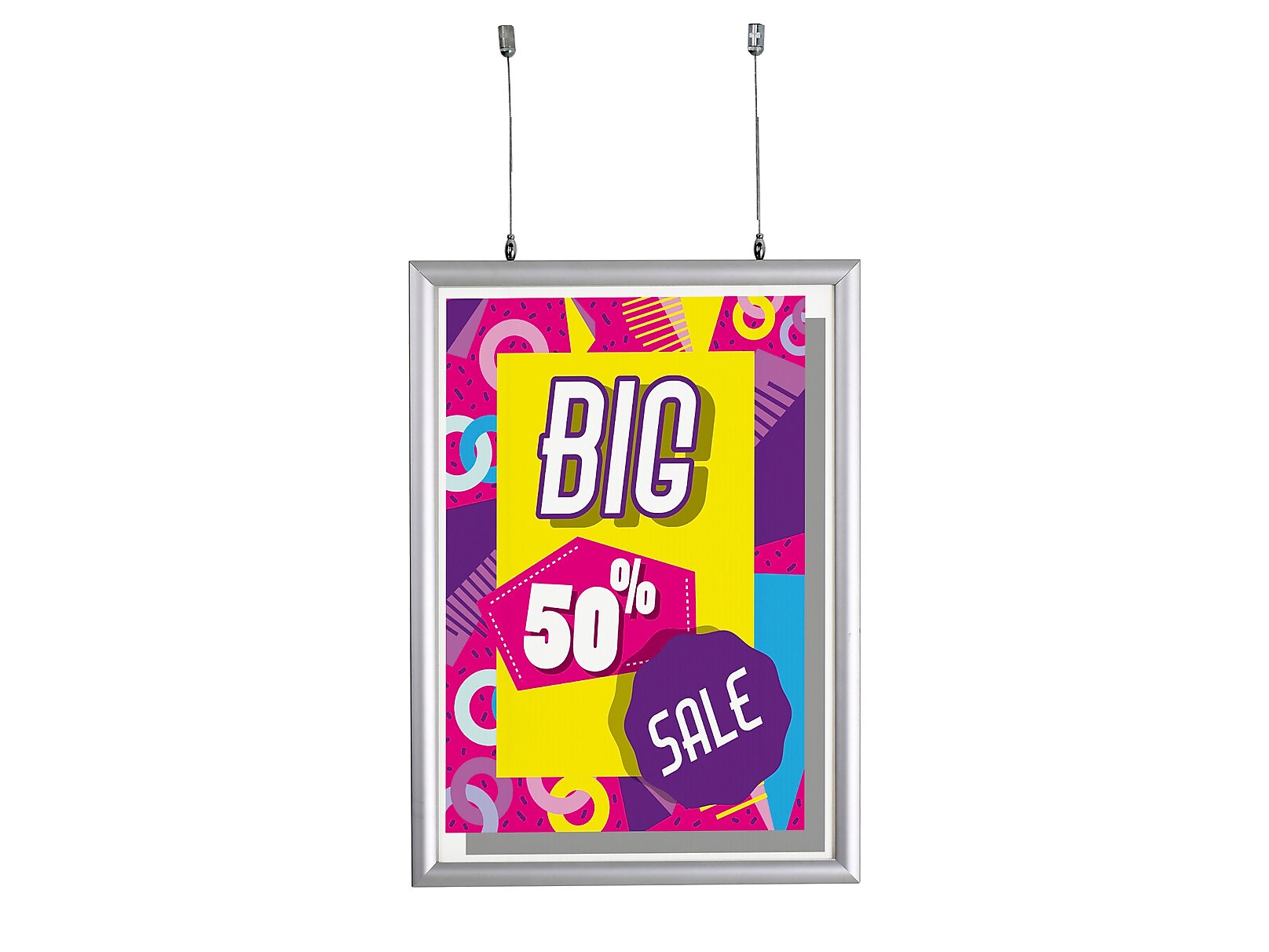 Azar Poster Holder, 22" x 28", Vertical, Ceiling Hanging, Silver, Aluminum (300412)