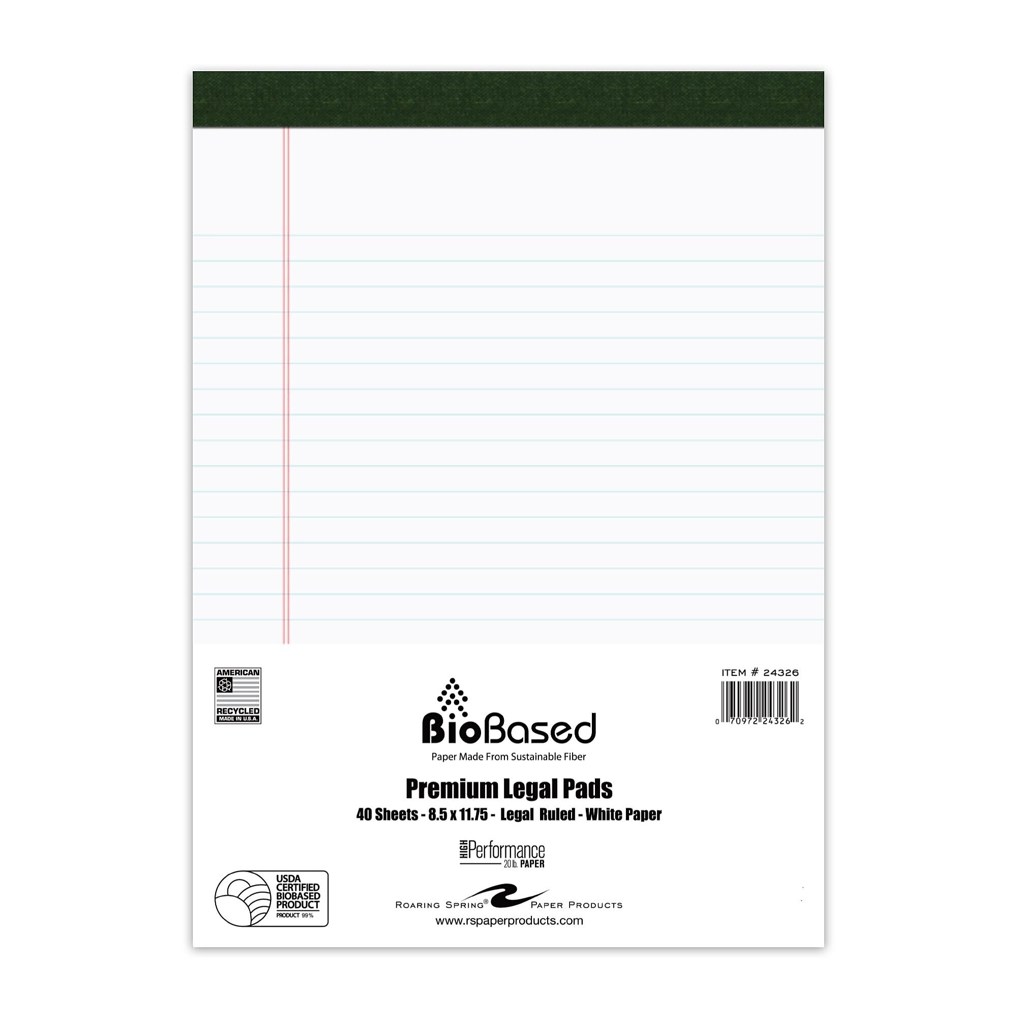 Roaring Spring Notepad, 8.5" x 11.75", Law Ruled, White, 40 Sheets/Pad, 36 Pads/Case (24326CS)