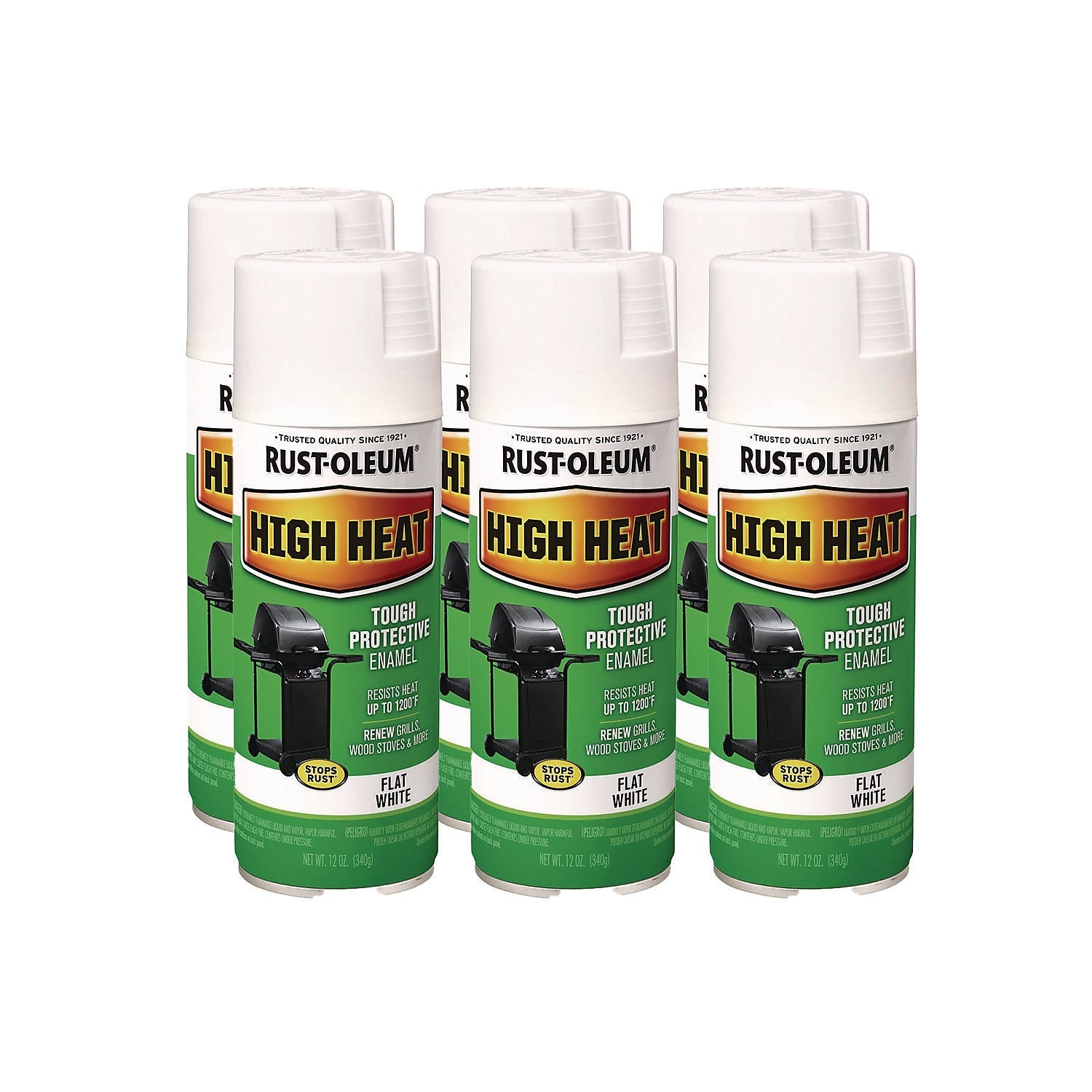 Rust-Oleum High Heat Enamel Spray Paint, Flat White, 12 oz., 6/Carton (7751830)