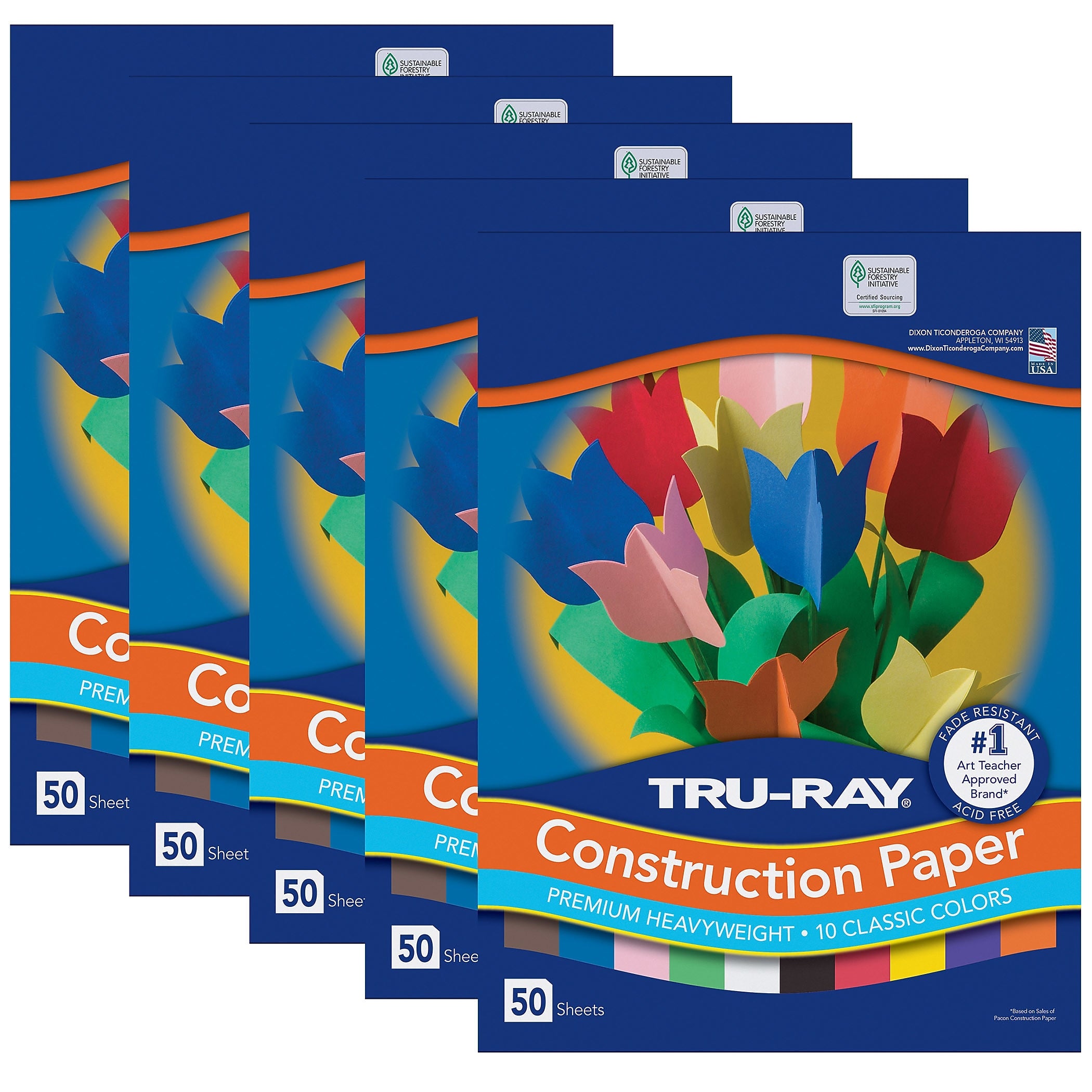 Tru-Ray 9" x 12" Construction Paper, Assorted, 50 Sheets/Pack, 5 Packs/Bundle (PAC103031-5)