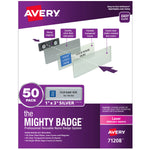 Avery The Mighty Badge Laser Reusable  Magnetic Name Badge System, 1" x 3", Silver, 120 Inserts, 50/Pack (71208)