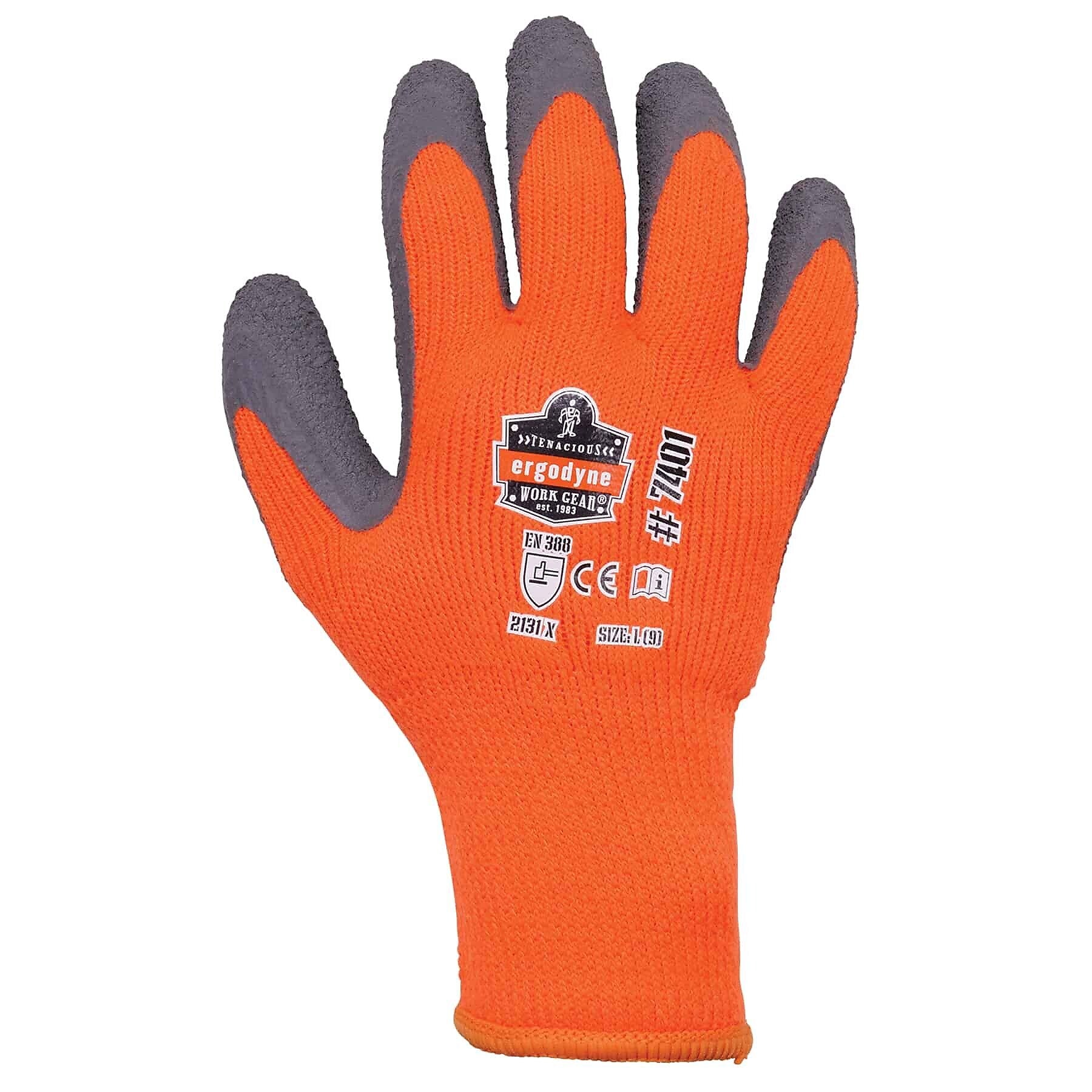 Ergodyne ProFlex 7401 Winter Work Gloves, Fleece Lined, Latex Coated Palm, Orange, Large, 144 Pairs (17894)