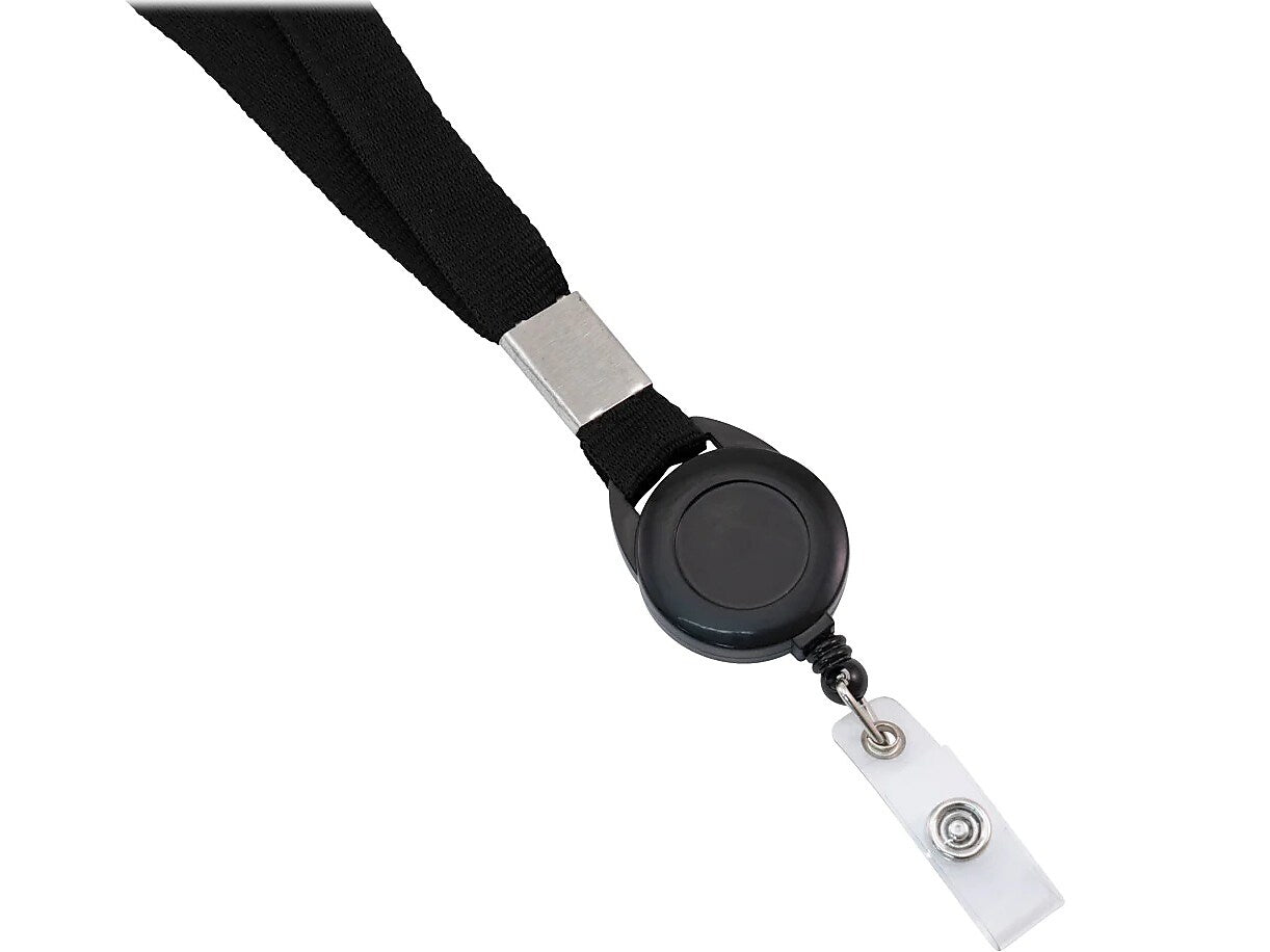Advantus Breakaway Badge Reel with Lanyard, Black, Dozen (97132)
