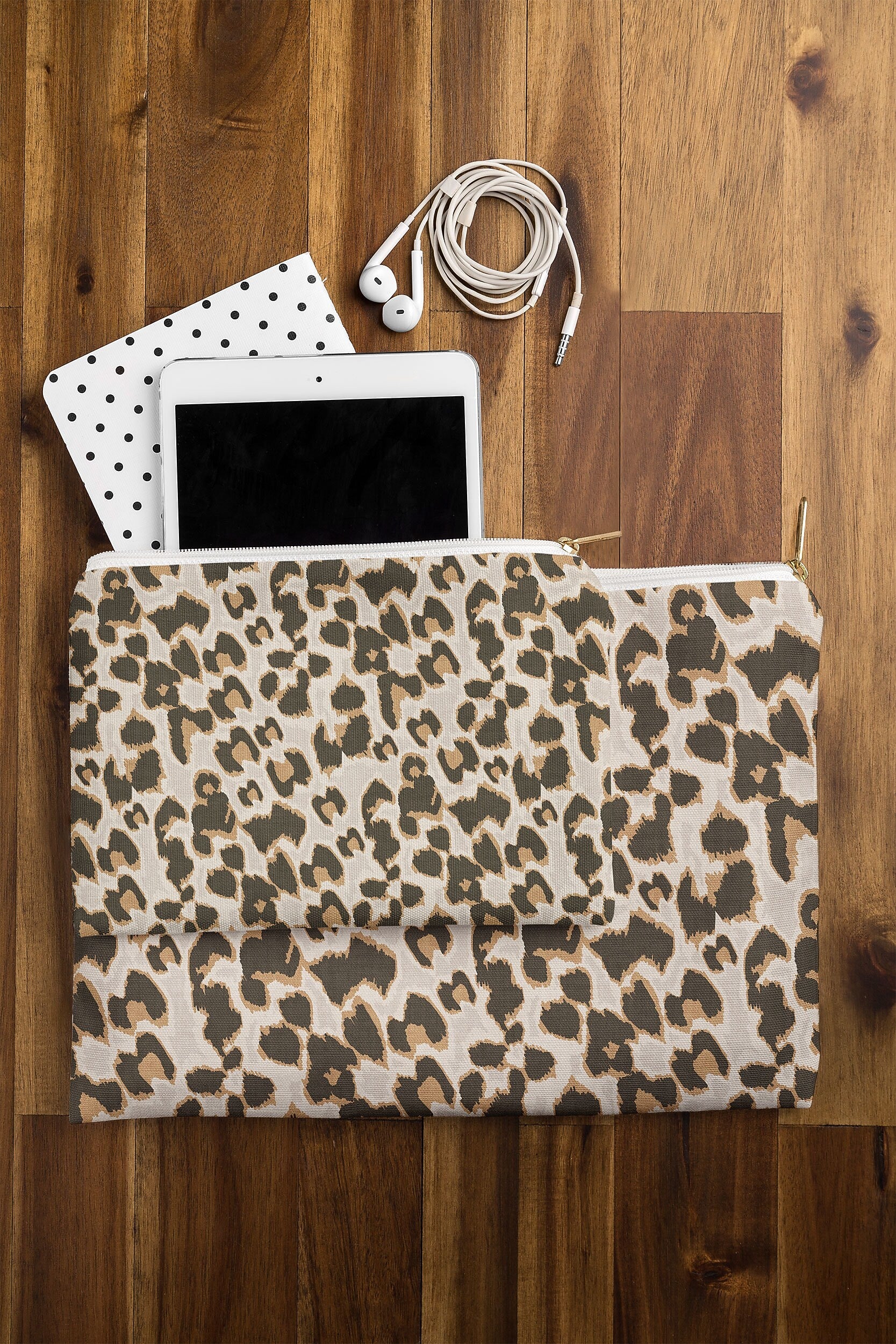 DENY Designs Brown Leopard 12" Polyester Travel Pouch, Water Resistant, Multicolored (89195-WPOFMD)