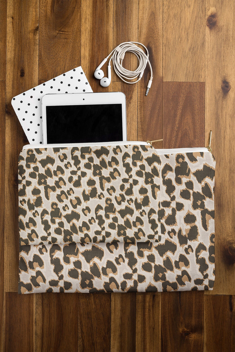 DENY Designs Brown Leopard 12" Polyester Travel Pouch, Water Resistant, Multicolored (89195-WPOFMD)
