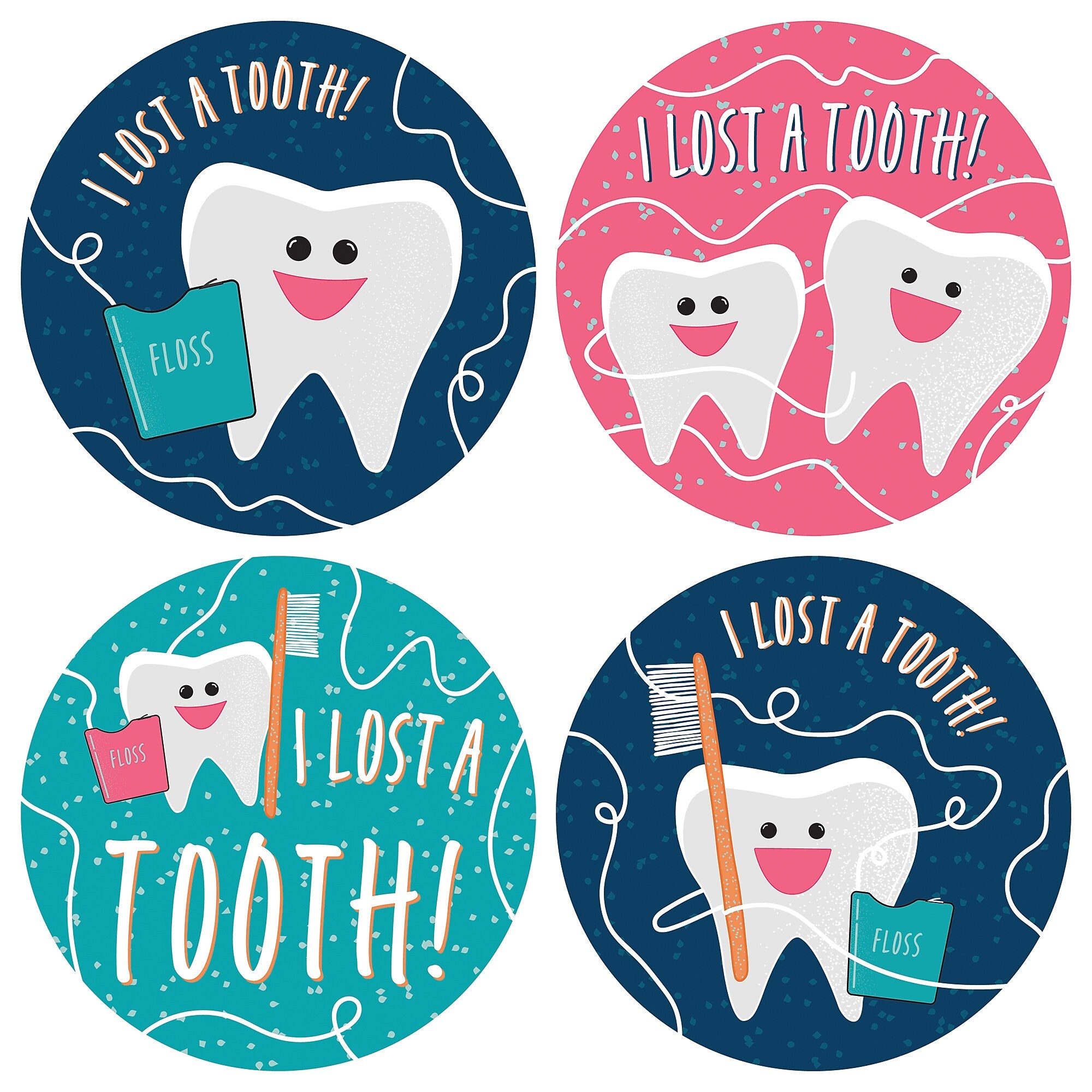 Barker Creek Lost a Tooth Stickers/Badges, 2.37" Dia., Multicolored, 192/Set (4445)